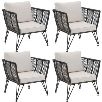 tectake Loungestoelen set Sundo in touwdesign - Set van 4, Tuin en Terras, Verzenden, Nieuw