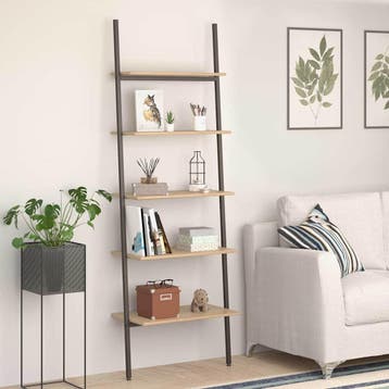 vidaXL Ladderrek met 5 schappen 64x34x185,5 cm lichtbruin en, Verzenden, Nieuw
