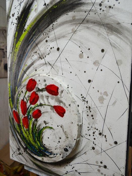Isak W. Koch - Storm Tulips I Unique acrylic painting on, Antiquités & Art, Art | Peinture | Moderne