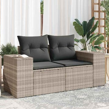 vidaXL Tuinbank 2-zits met kussens poly rattan lichtgrijs, Tuin en Terras, Verzenden, Nieuw