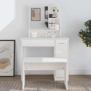vidaXL Kaptafel met spiegel 86,5x35x136 cm hoogglans wit, Verzenden, Nieuw