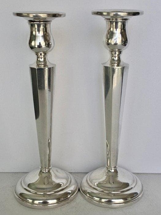 W-E-R - Kaarsenhouder (2) - .925 zilver - Hoge kandelaar van, Antiquités & Art, Antiquités | Argent & Or