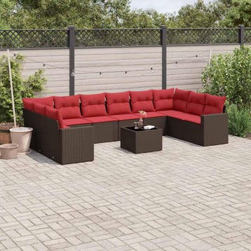 vidaXL 11-delige Loungeset met kussens poly rattan bruin, Verzenden, Nieuw, Loungeset