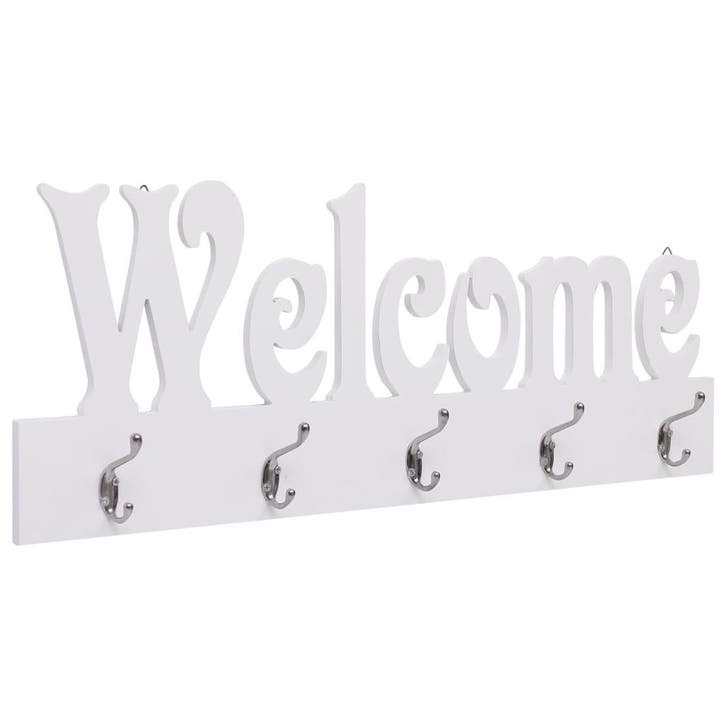 vidaXL Wandkapstok WELCOME 74x29,5 cm wit, Huis en Inrichting, Woonaccessoires | Kapstokken, Nieuw, Verzenden