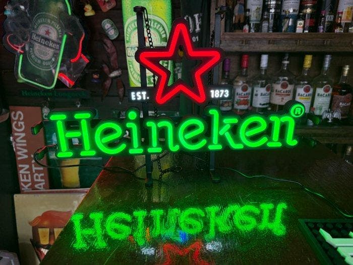 Heineken - Heineken neonreclame - Lichtbak - Plastic, Metaal, Antiquités & Art, Antiquités | Assiettes décoratives & Carrelages