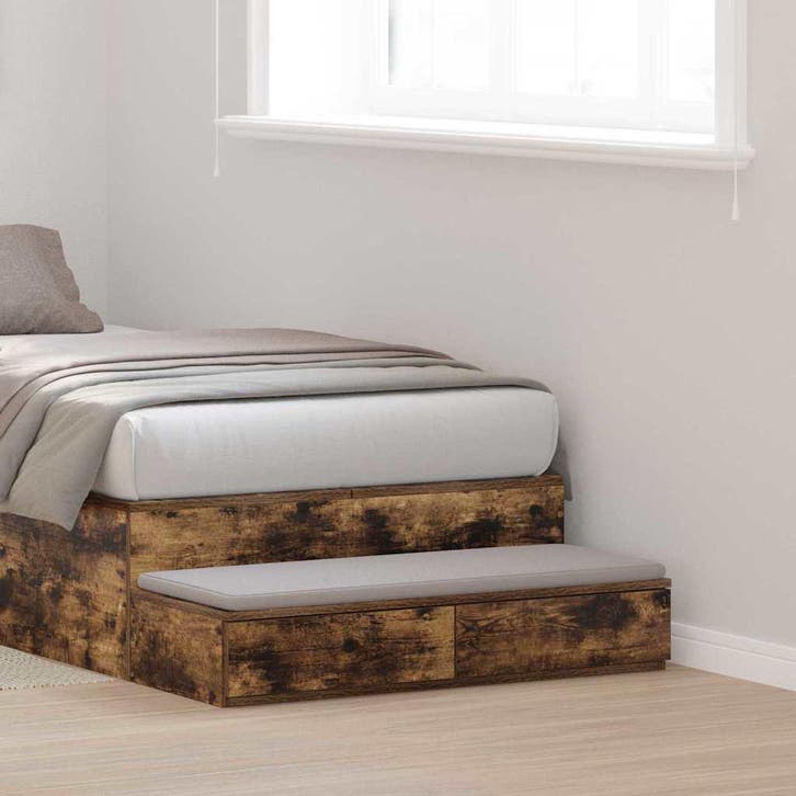 vidaXL Bedlades met lade Rook Eiken 90 x 36,5 x 16,5 cm, Huis en Inrichting, Slaapkamer | Nachtkastjes, Nieuw, Verzenden