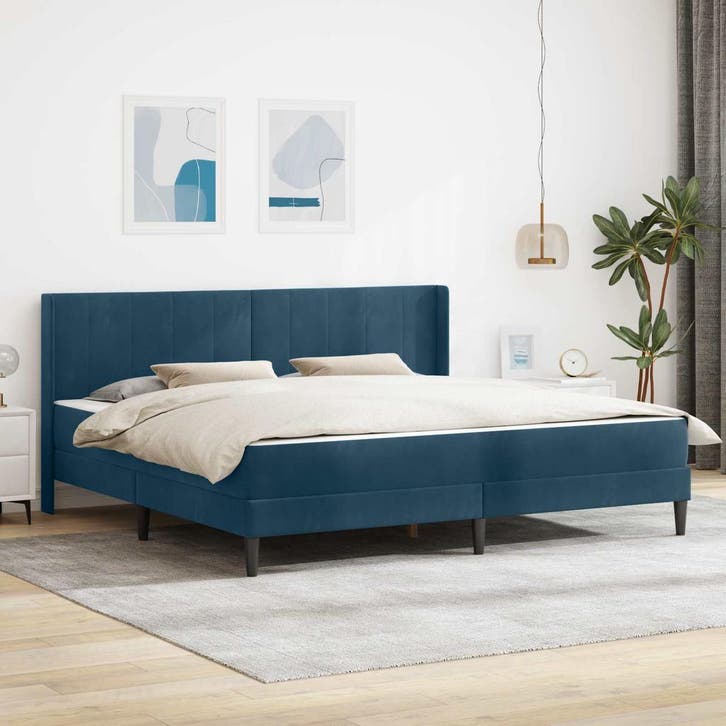 vidaXL Bedframe met matras met hoofdeinde Blauw 180 x 200 cm, Huis en Inrichting, Slaapkamer | Matrassen en Bedbodems, Nieuw, Verzenden