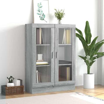 vidaXL Vitrinekast 82,5x30,5x115 cm bewerkt hout grijs, Verzenden