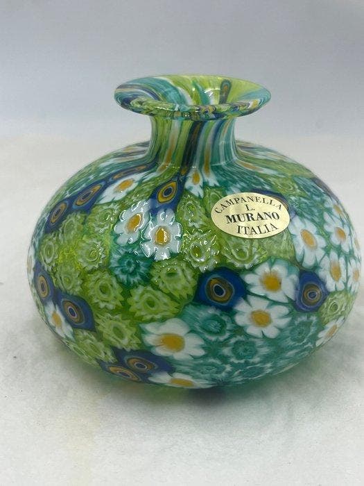 Livio Campanella - Vaas - Muranoglas - Vaas in gele murrine, Antiquités & Art, Antiquités | Verre & Cristal