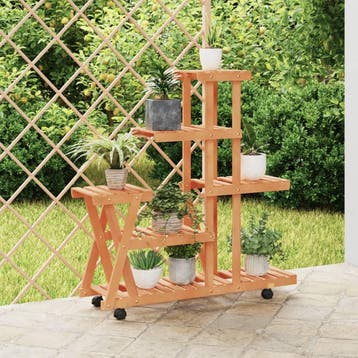 vidaXL Plantenstandaard met wielen 95x25x101 cm massief, Tuin en Terras, Verzenden, Nieuw