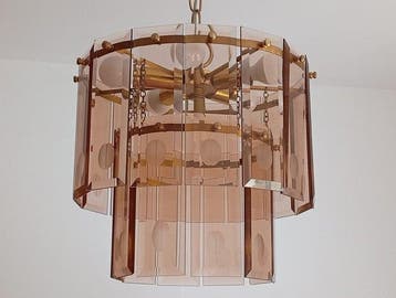 Hangende plafondlamp - Rookglas en messing - Wortmann &vFilz