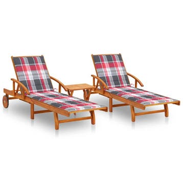vidaXL Ligstoelen 2 st met tafel en kussens massief, Tuin en Terras, Verzenden, Nieuw