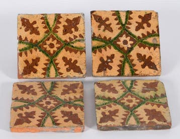 Tegel - Zeldzaam lot van 4 authentieke haard/rader tegels