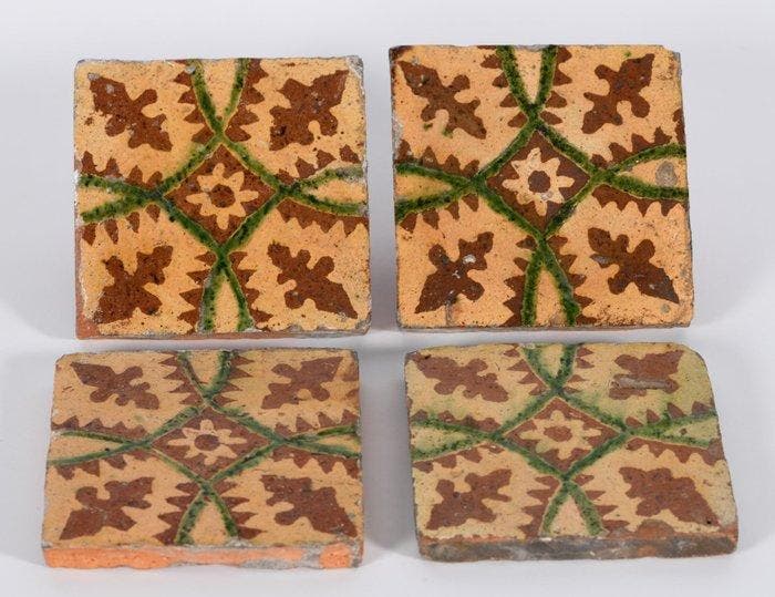Tegel - Zeldzaam lot van 4 authentieke haard/rader tegels, Antiek en Kunst, Antiek | Glaswerk en Kristal