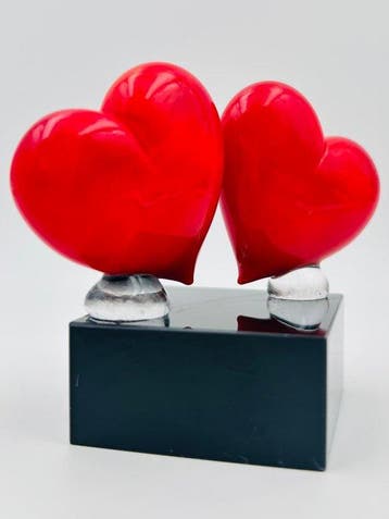 hand made Murano glass - Sculpture, Cuori love - 7 cm -