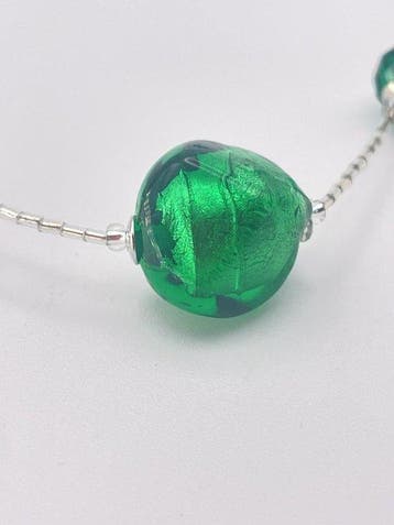 verre de Murano, Argent - Collier - verre Murano argenté