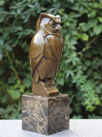 sculptuur, Large Owl - 4.7 kg - 35 cm - Gepatineerd brons, Antiek en Kunst