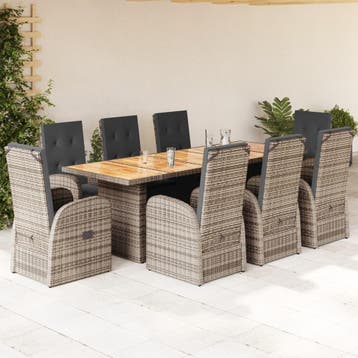 vidaXL 9-delige Tuinset met kussens poly rattan grijs, Verzenden, Nieuw, Tuinset