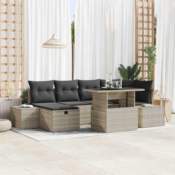 vidaXL Tuinbank Set 7 st Lichtgrijs poly rattan, Verzenden, Nieuw