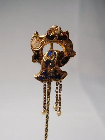 Broche - 12 kt. Geel goud - Gouden emaille-naald 1830/40