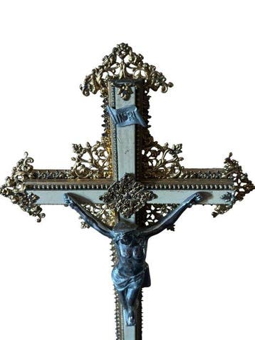 Antiek Crucifix - Messing - 1850-1900 - 45 cm, Antiek en Kunst, Antiek | Boeken en Manuscripten