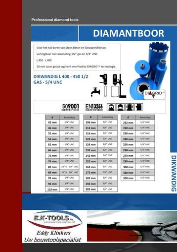 Diamant Kernboor Nat dikwand voor Beton - Gewapend beton., Verzenden, Nieuw