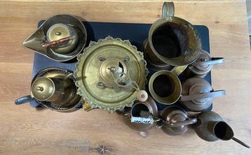 Koffiemolen (14) - Messing, Hout, Koper, Porselein, Emaille