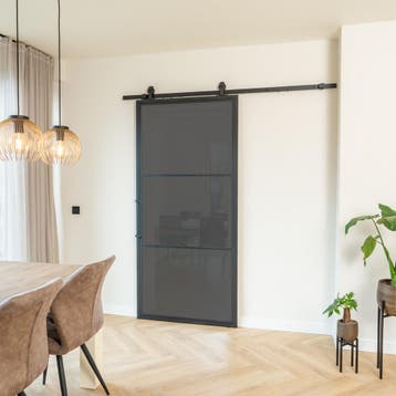 Stalen Schuifdeur - Zwart - 3 Vlaks - Rook glas