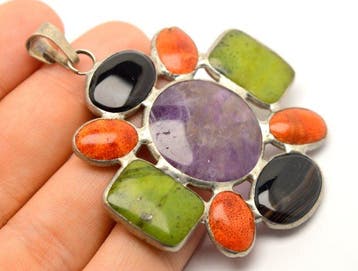 Amethyst, Rode Koraal, Zwarte Agaat, Groene Prehniet - 19,4g, Verzamelen