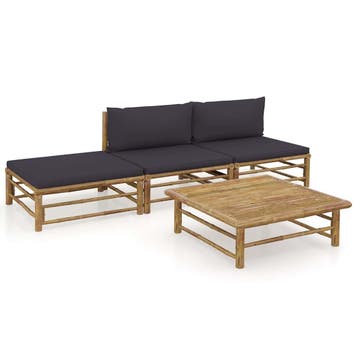 vidaXL 4-delige Loungeset met donkergrijze kussens bamboe, Verzenden, Nieuw, Loungeset