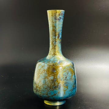 Vaas - Bronze (Takaoka Doki), marmeren blauw en gouden, Antiek en Kunst