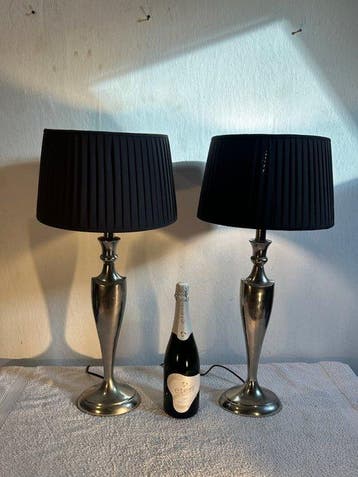 Tafellamp (2) - XL 80 CM - Chroom, Staal, Textiel - Set