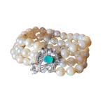 Armband - 18 karaat Witgoud - witte saffieren en chrysoprase, Nieuw