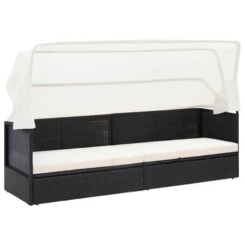 vidaXL Tuinbank met luifel poly rattan zwart, Verzenden