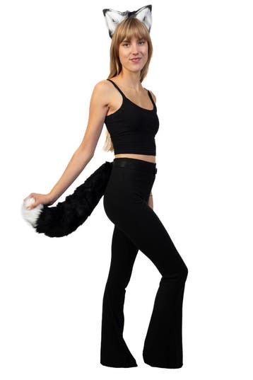 KIMU® Haarband Furry Oren Staart Set Zwart Wit Punt Kat Poes, Ophalen of Verzenden, Nieuw