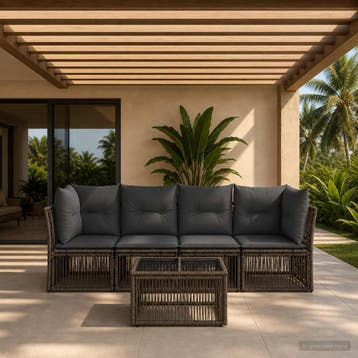 vidaXL Tuinbank Set 5 st Grijs poly rattan, Verzenden, Nieuw