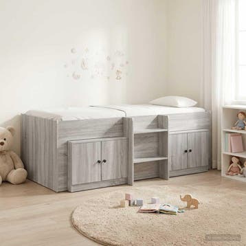 vidaXL Loft Bed Frame met Kast 3 st Grijs Sonoma Bewerkt, Huis en Inrichting, Verzenden, Nieuw