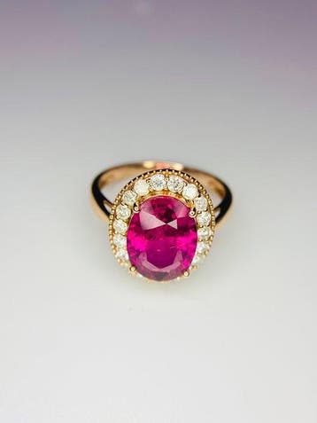Ring - 14 karaat Geel goud - 1.16ct. tw. Toermalijn -, Nieuw