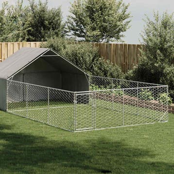 vidaXL Hondenkennel met ren 7x3x1,9 m gegalvaniseerd staal, Verzenden