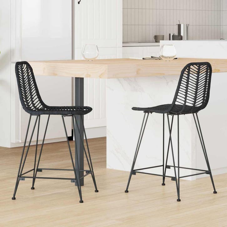 vidaXL Barkruk 2 st Zwart 44,5 x 54,5 x 97,5 cm Riet en, Maison & Meubles, Tabourets de bar, Envoi