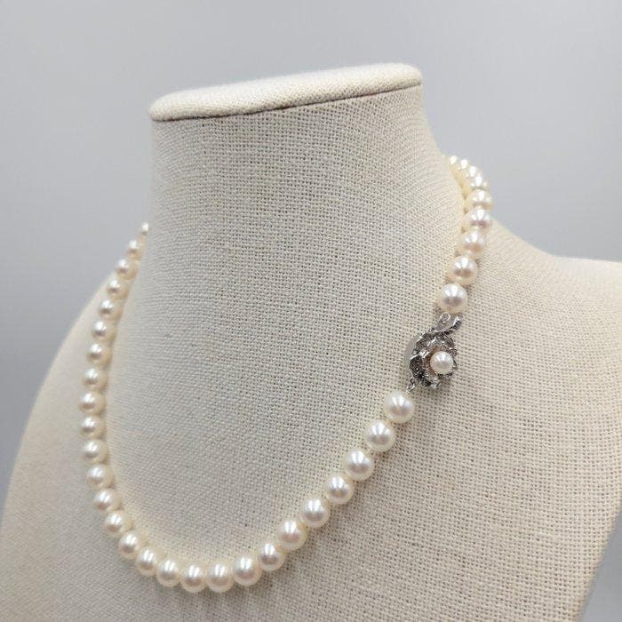 Zonder minimumprijs - Halsketting Zilver Parel - Akoya 8,0mm, Handtassen en Accessoires, Kettingen