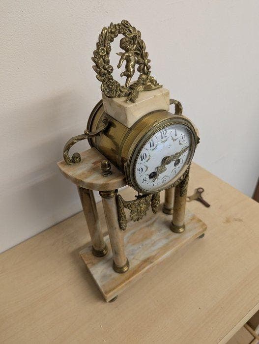 Pendule de cheminée Empire Marbre, Bronze, Laiton -, Antiek en Kunst, Antiek | Klokken