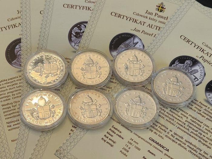 Polen. Unique Set with 7 x Silver Coins (105 grams of silver, Timbres & Monnaies, Monnaies | Europe | Monnaies non-euro