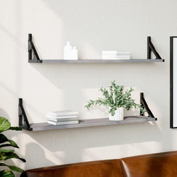 vidaXL Wandschappen 2 st 80x15x15,5 cm bewerkt hout grijs, Verzenden