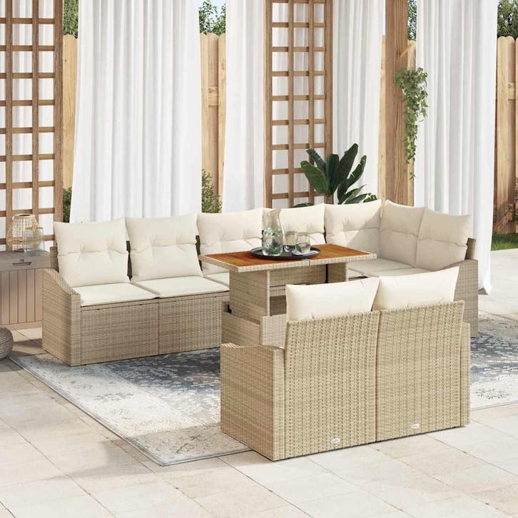 vidaXL Tuinbank Set met opslag 9 pcs Beige Poly rattan, Jardin & Terrasse, Ensembles de jardin, Envoi