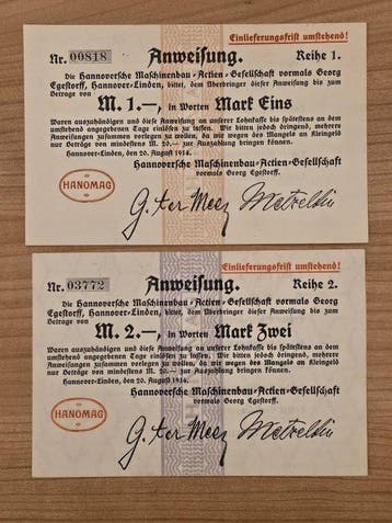 Allemagne. - 12 Banknotes 1914 – Hannover – HANOMAG -