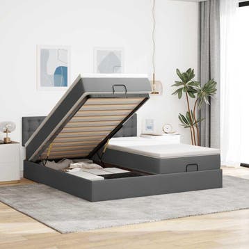 vidaXL Ottoman bed met matrassen 160x200cm stof donkergrijs, Verzenden