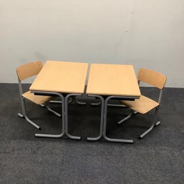 complete schoolset Galvanitas 11 stuks tafels + stoelen, Huis en Inrichting, Gebruikt, Grijs, Hout, Vijf, Zes of meer stoelen