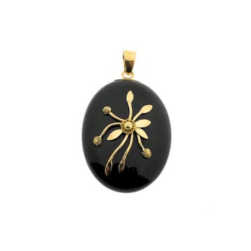 Vintage gouden medaillon hanger met onyx (Hanger of bedel), Handtassen en Accessoires, Ophalen of Verzenden, Gebruikt, Goud, Overige merken