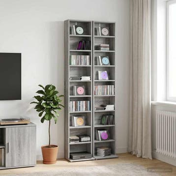 vidaXL CD Kast 2 st Grijs Sonoma 33 x 23,5 x 175 cm Bewerkt, Huis en Inrichting, Woonaccessoires | Cd- en Dvd-rekken, Verzenden